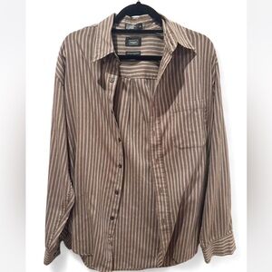 Haggar Men's Tan and Brown Striped Shirt